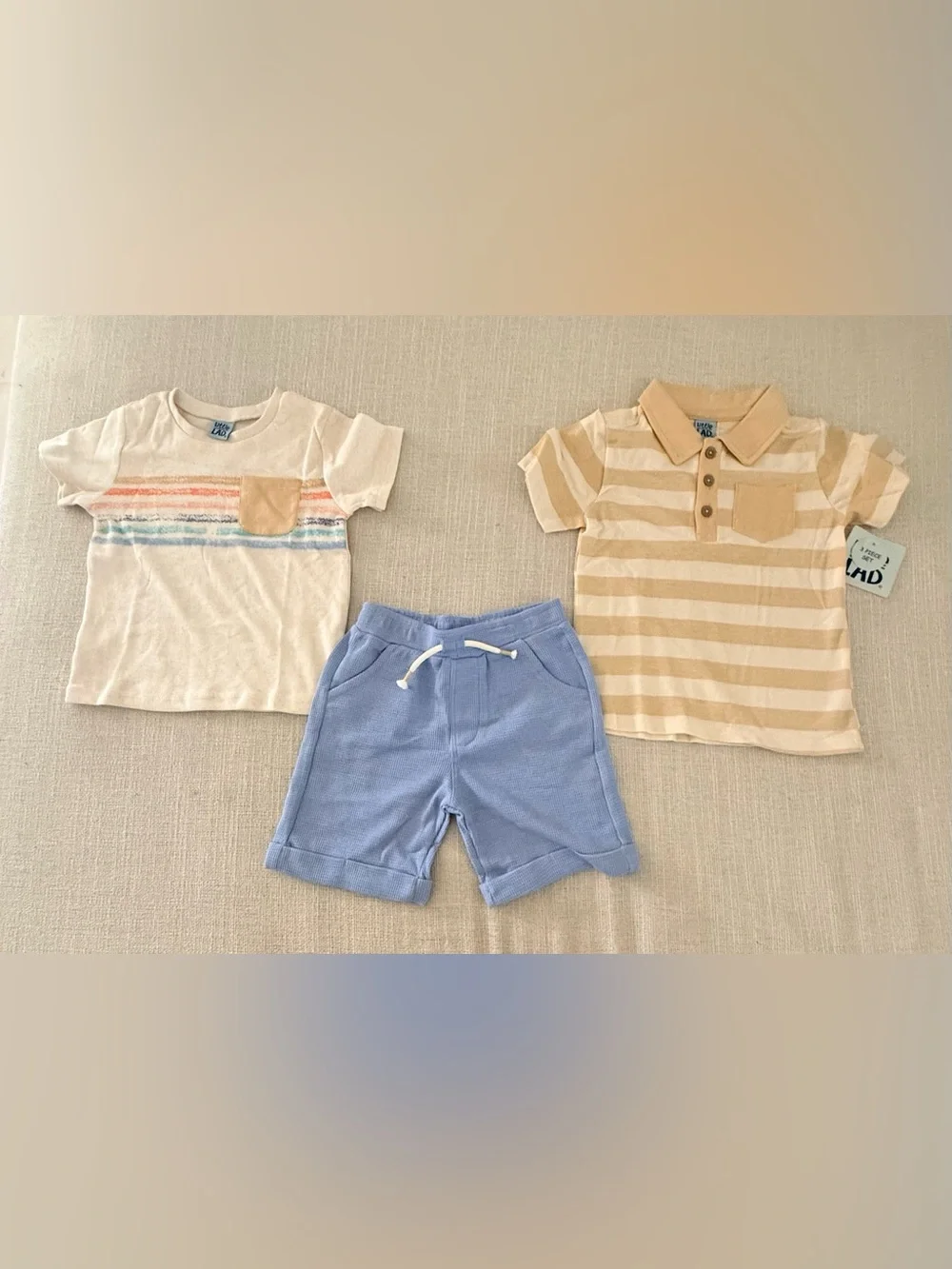 Little Lad Boys 3T 3-Piece Polo Tee & Blue Shorts Outfit Set NWT